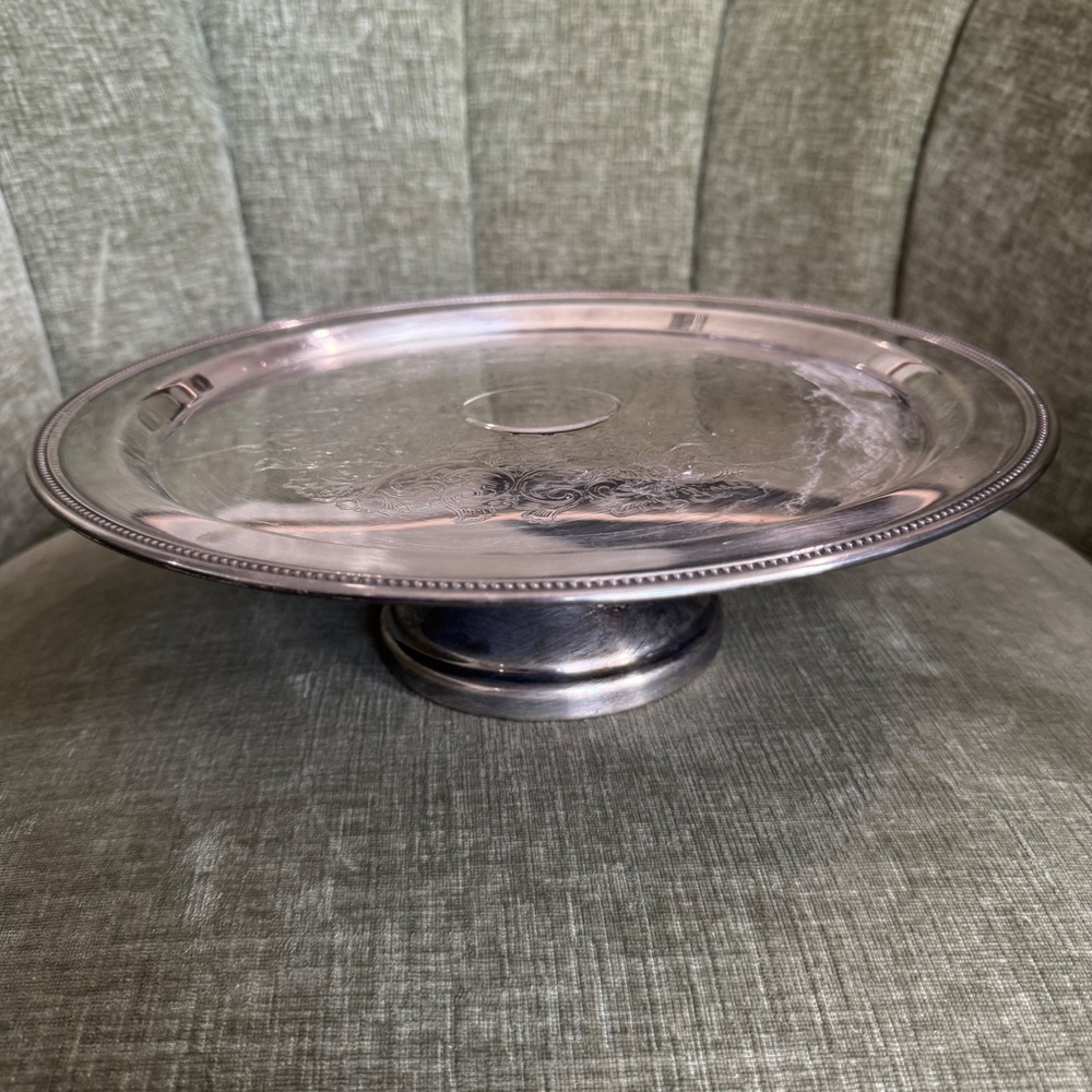 Wm A Rogers Oneida Cake Stand 12" Silverplate Etched Floral Pedestal